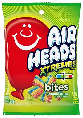 Airheads Candy Xtremes Bites Sweetly Sour, Rainbow Berry, Non Melting, Holiday, Party, Concessions, Pantry, 3.8 oz (Bulk Pack of 12)