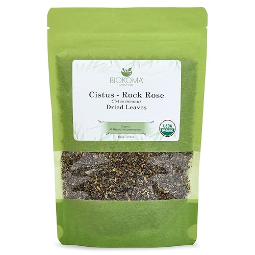 Biokoma Organic Cistus Rock Rose Loose Leaf 3.55oz Cistus Incanus Dried Leaves USDA Organic Herbal Tea Immune Respiratory Support Resealable Pouch
