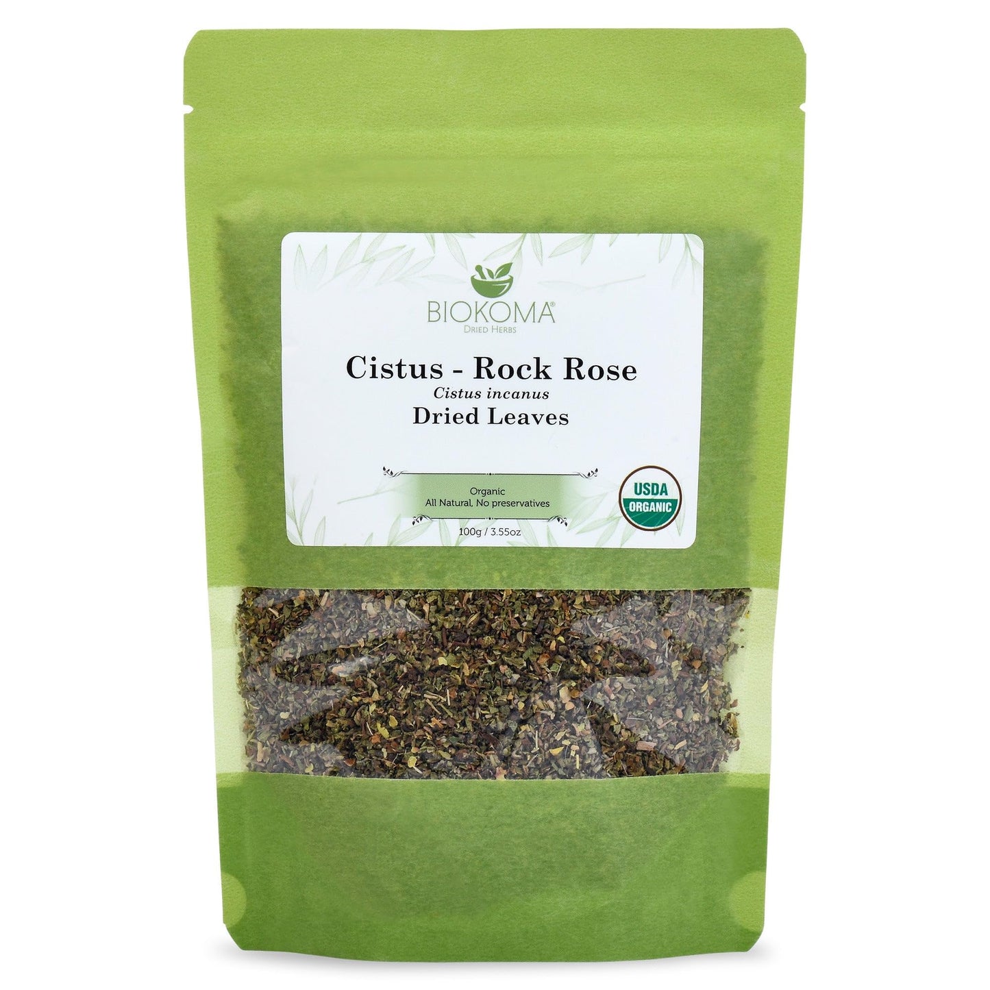 Biokoma Organic Cistus Rock Rose Loose Leaf 3.55oz Cistus Incanus Dried Leaves USDA Organic Herbal Tea Immune Respiratory Support Resealable Pouch