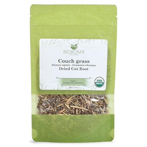 Biokoma Organic Couch Grass Dried Cut Root 1.76oz USDA Organic Herbal Tea Elymus Repens Rhizome Loose Herb Urinary Kidney Bladder Support Resealable