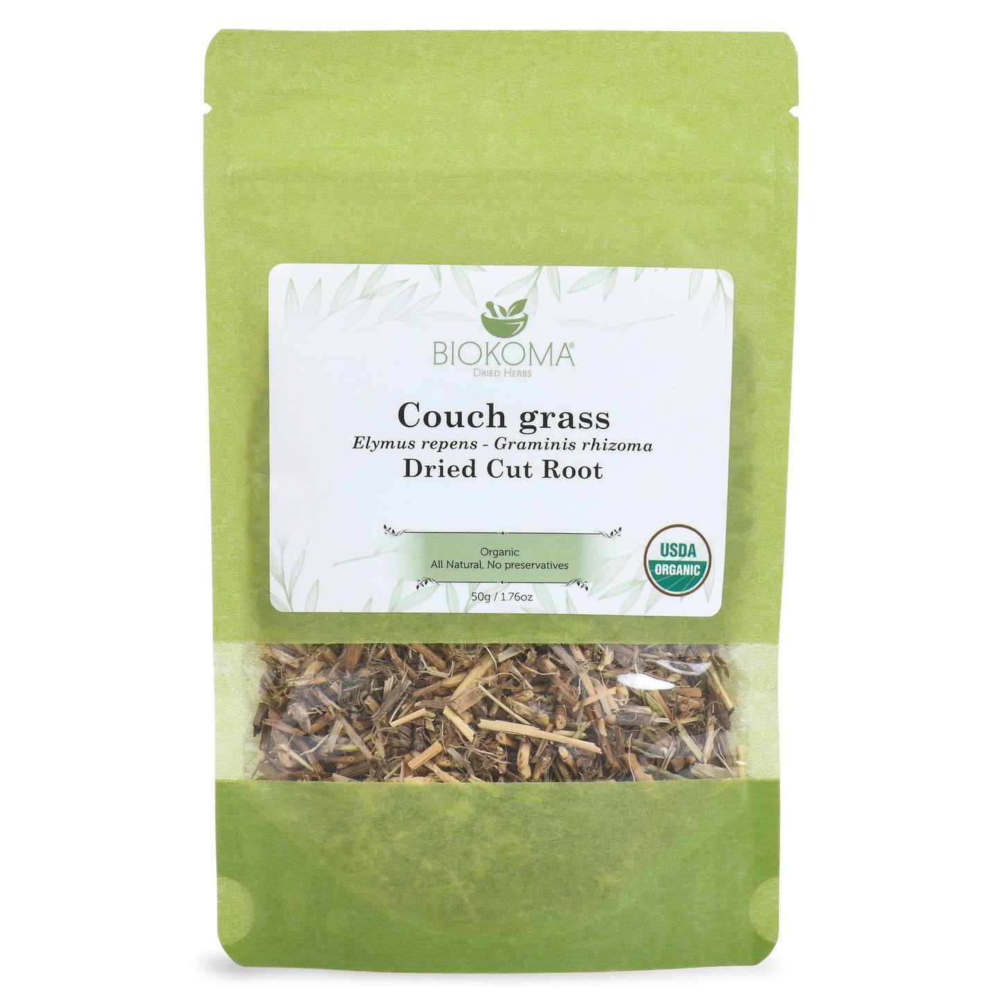 Biokoma Organic Couch Grass Dried Cut Root 1.76oz USDA Organic Herbal Tea Elymus Repens Rhizome Loose Herb Urinary Kidney Bladder Support Resealable