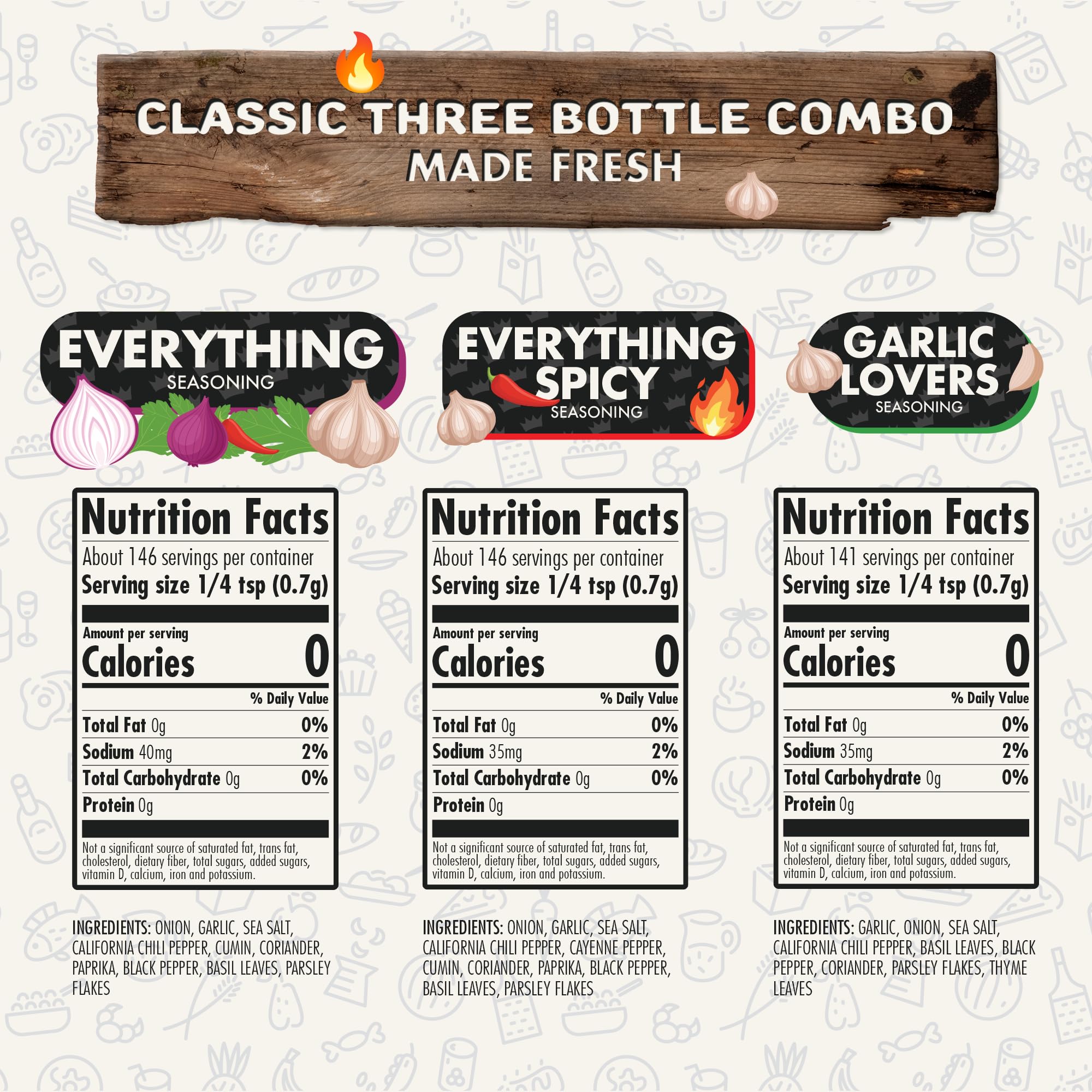 Flavor God Classic Combo Pack of 3 Herb, Spice & Seasoning Gift Set, Everything, Everything Spicy, Garlic Lovers, Natural Healthy Spice Blend, Low