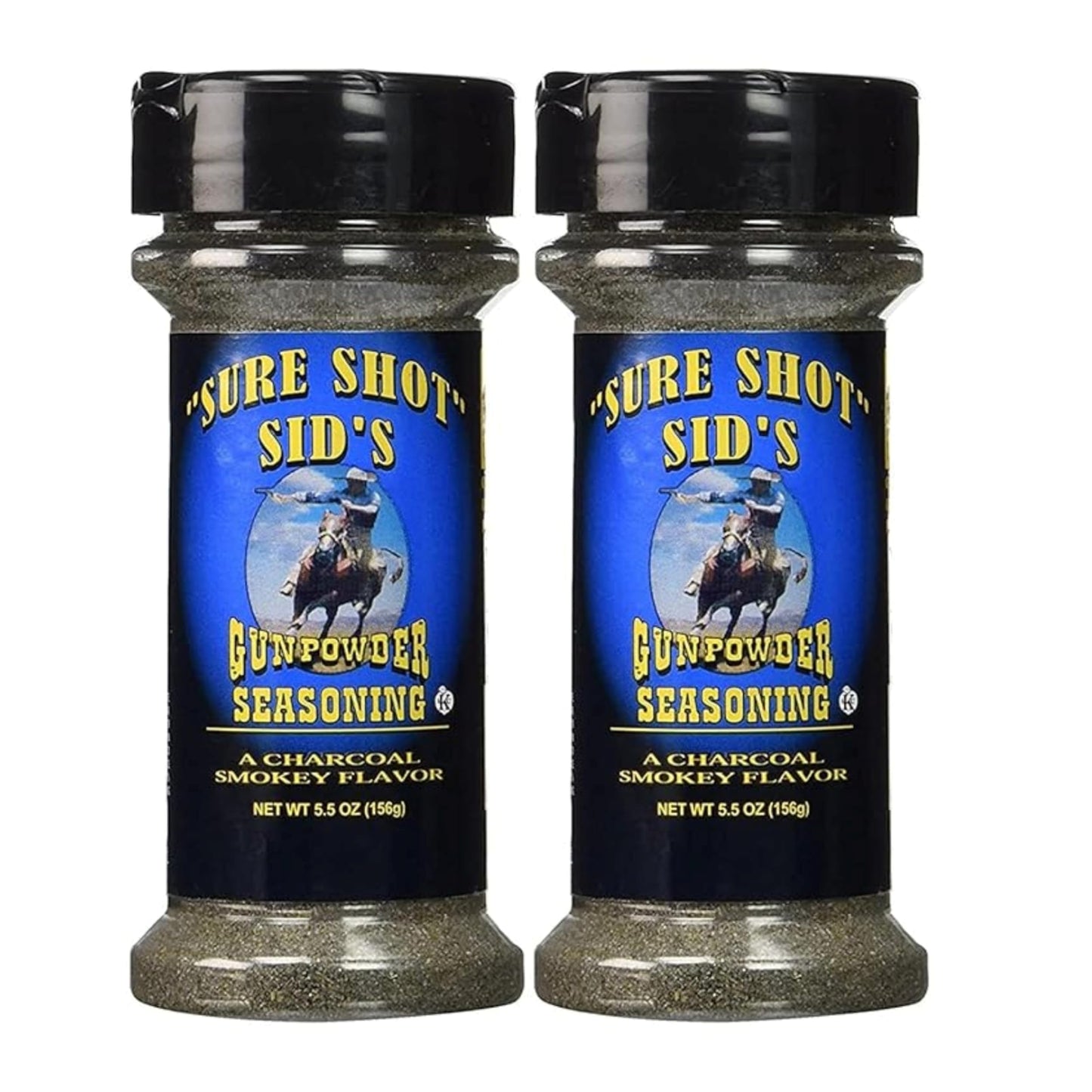 Sure Shot Sid’s Gunpowder BBQ Seasoning, 2 Pack (5.5 oz / 156 g Each) - Charcoal Smoky All-Purpose Grill Rub for Meat, Seafood, Eggs & Vegetables