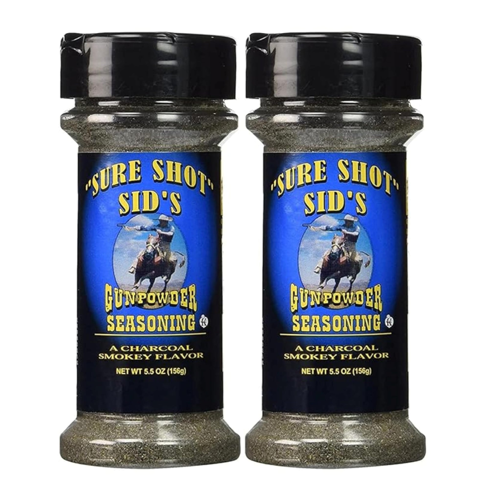 Sure Shot Sid’s Gunpowder BBQ Seasoning, 2 Pack (5.5 oz / 156 g Each) - Charcoal Smoky All-Purpose Grill Rub for Meat, Seafood, Eggs & Vegetables