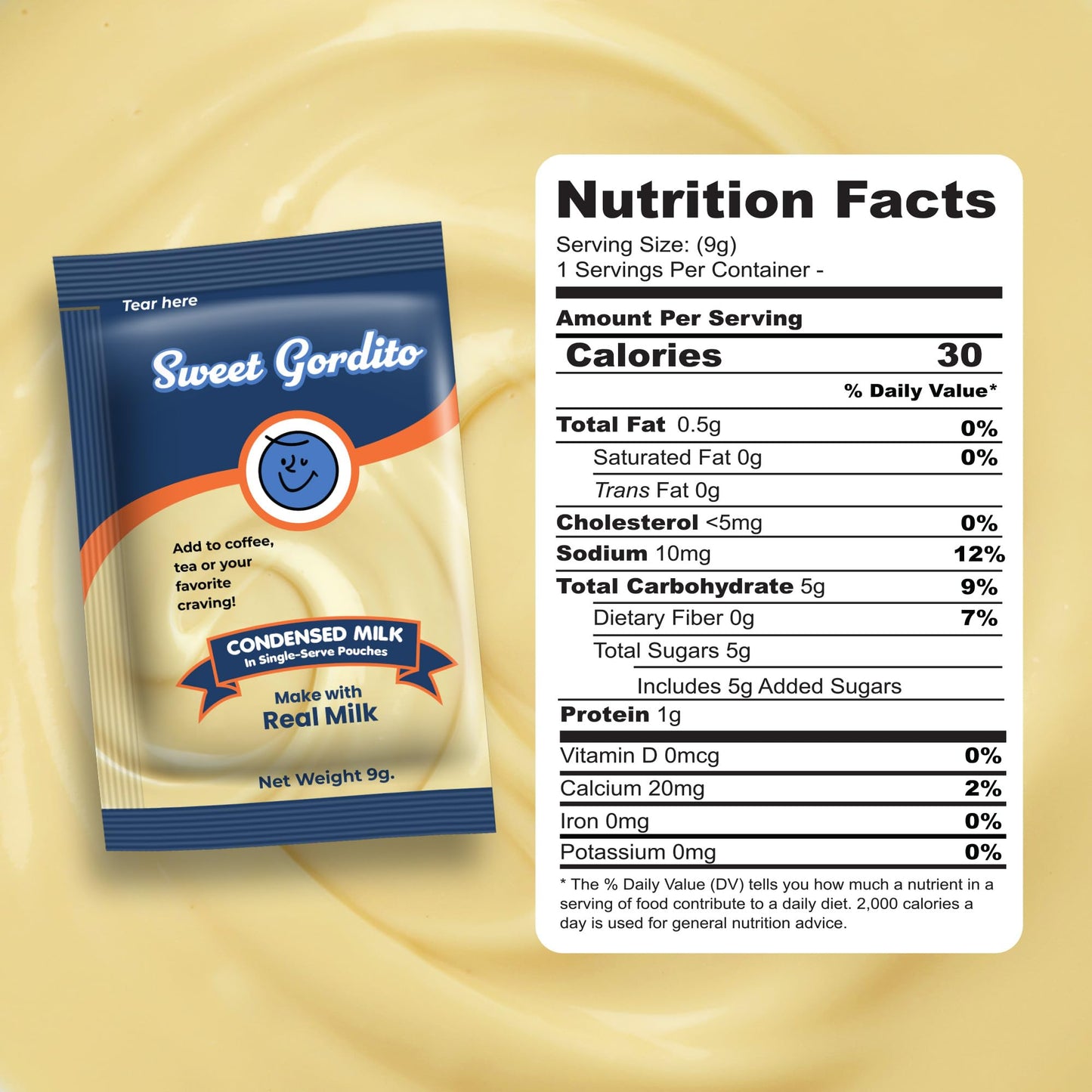 Sweet Gordito Sweetened Condensed Milk Packets - 60 Pack Travel Coffee Creamer Singles, Non-Refrigerated Sweet Condensed Milk for Coffee, Tea, and Recipes, Made in the USA from Grass-Fed Cows