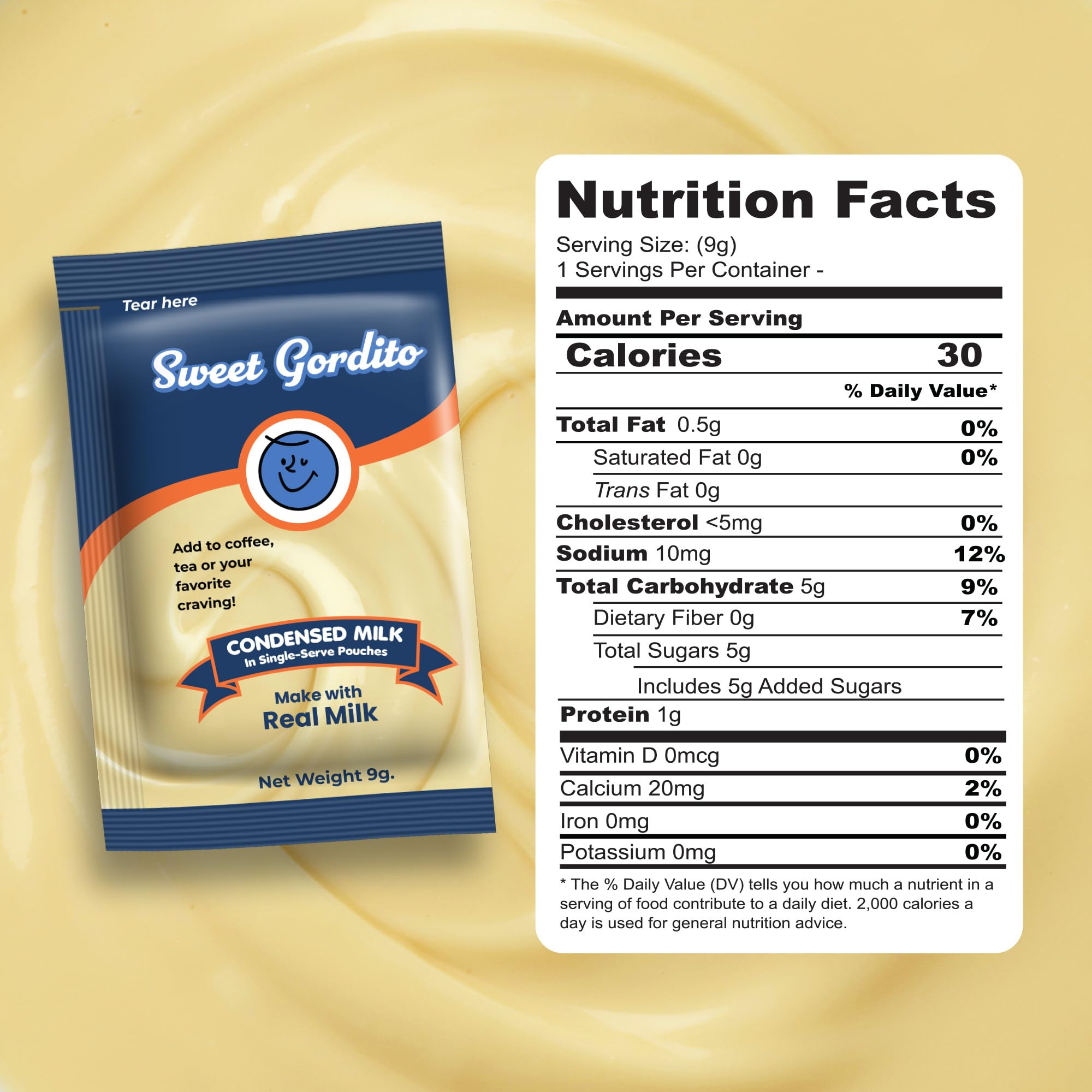 Sweet Gordito Sweetened Condensed Milk Packets - 60 Pack Travel Coffee Creamer Singles, Non-Refrigerated Sweet Condensed Milk for Coffee, Tea, and Recipes, Made in the USA from Grass-Fed Cows