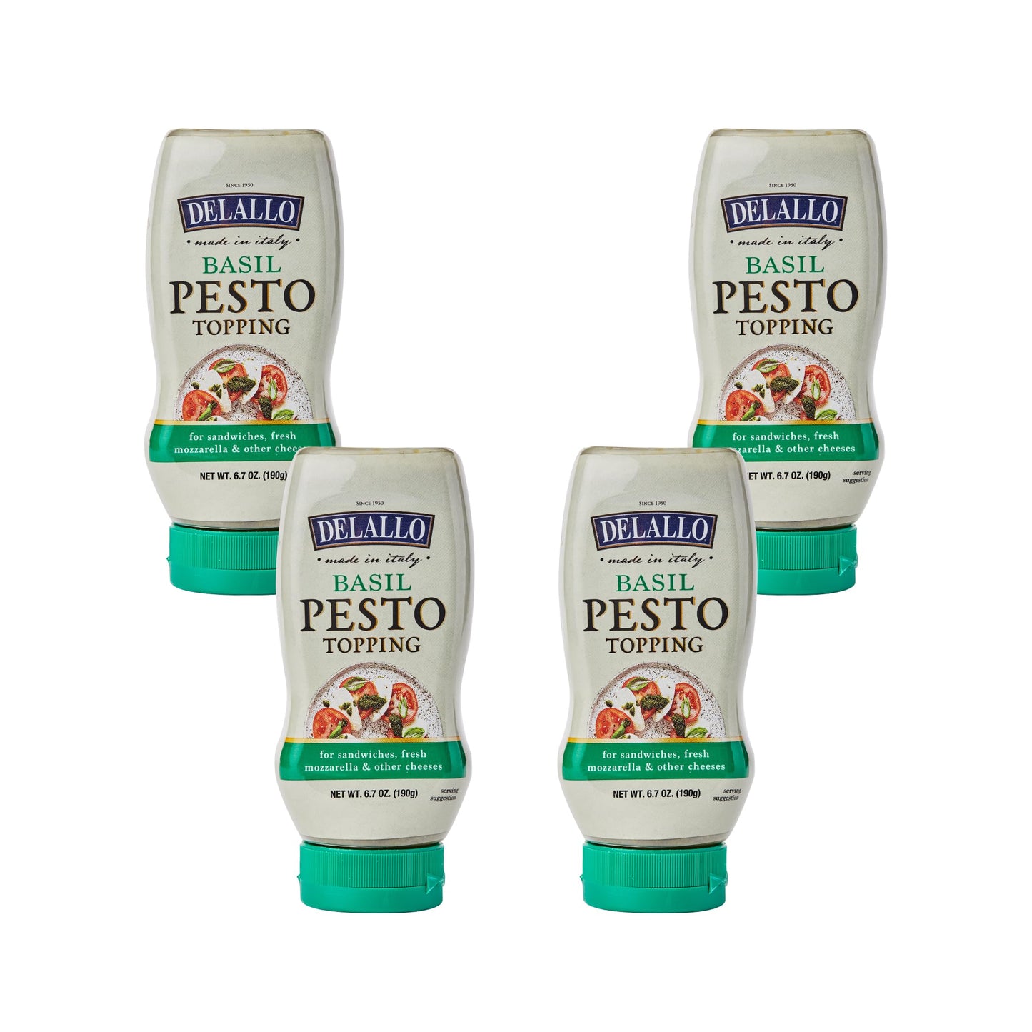 DeLallo Basil Pesto Topping, 6.7 Ounce Squeeze Bottle, (4 Pack), Made in Italy, Ready-to-Use Condiment