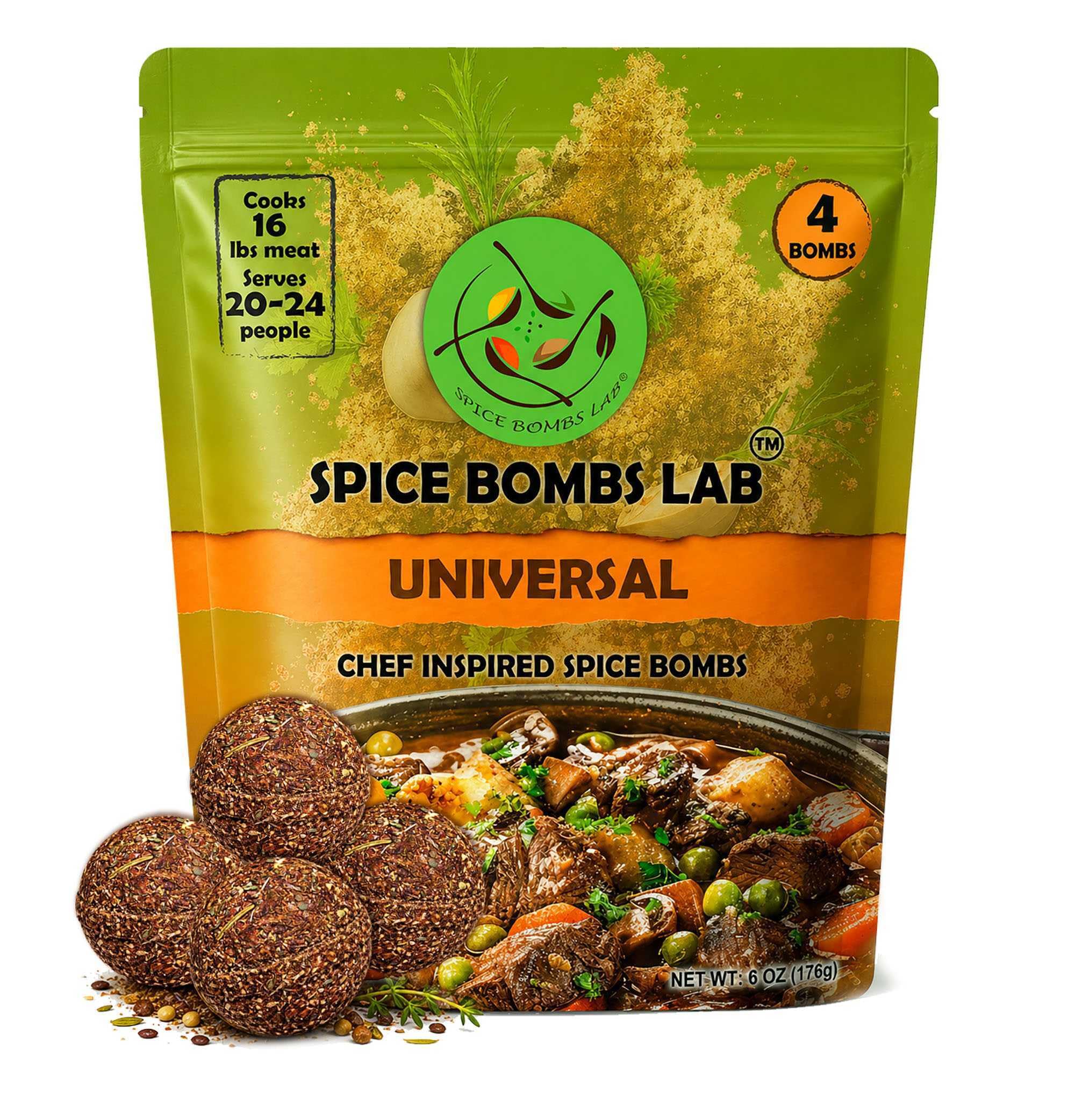 Universal Spice Bombs Seasoning Pack of 4 - Chef-Crafted All-Purpose Spice Mix, Drop-In Flavor for Soups, Stews & Marinades, Pre-Portioned for Easy