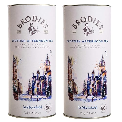 Brodies Tea, Scottish Afternoon Tea, Black Tea Imported from Scotland, Canister of 50 Bags (Pack of 2)