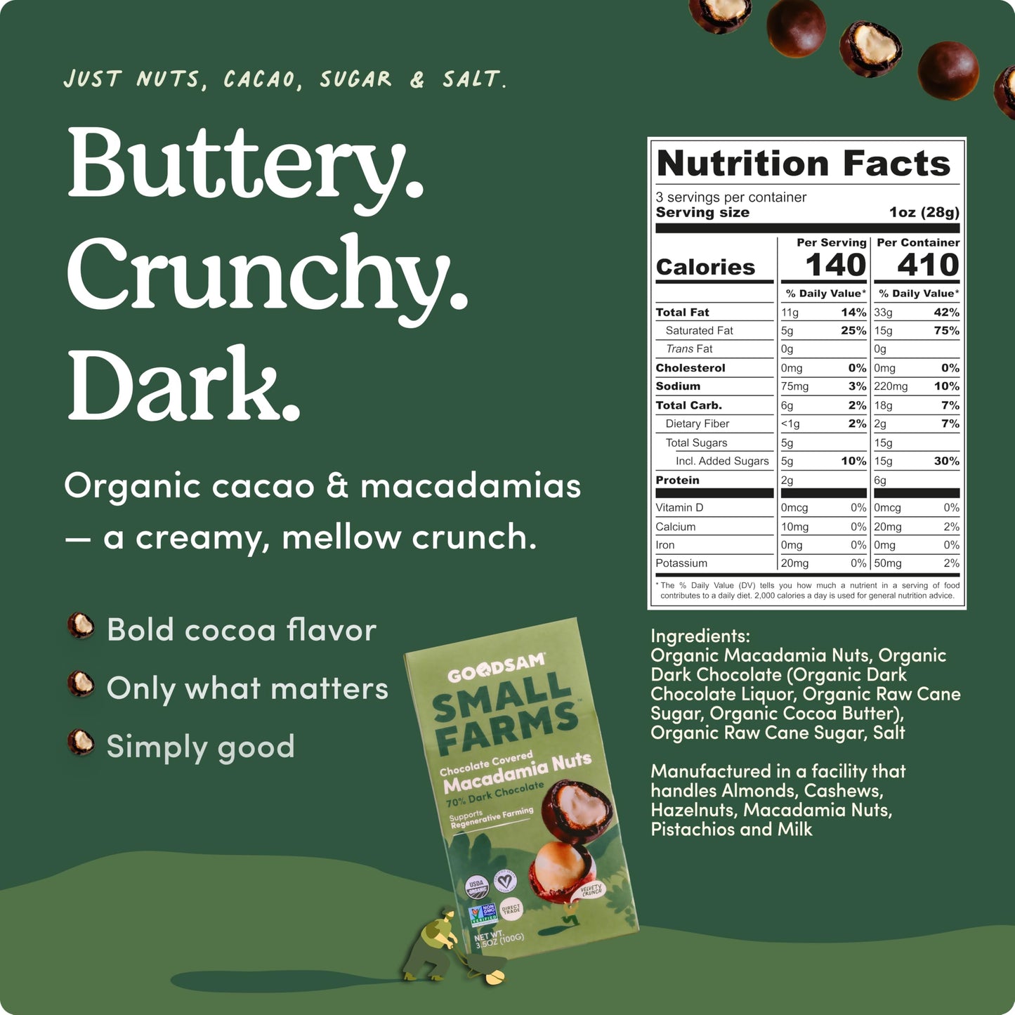 GoodSAM Organic Chocolate Covered Macadamia (Pack of 2) - No Sugar Added, Non GMO, Vegan, Regenerative Farming, Direct Trade