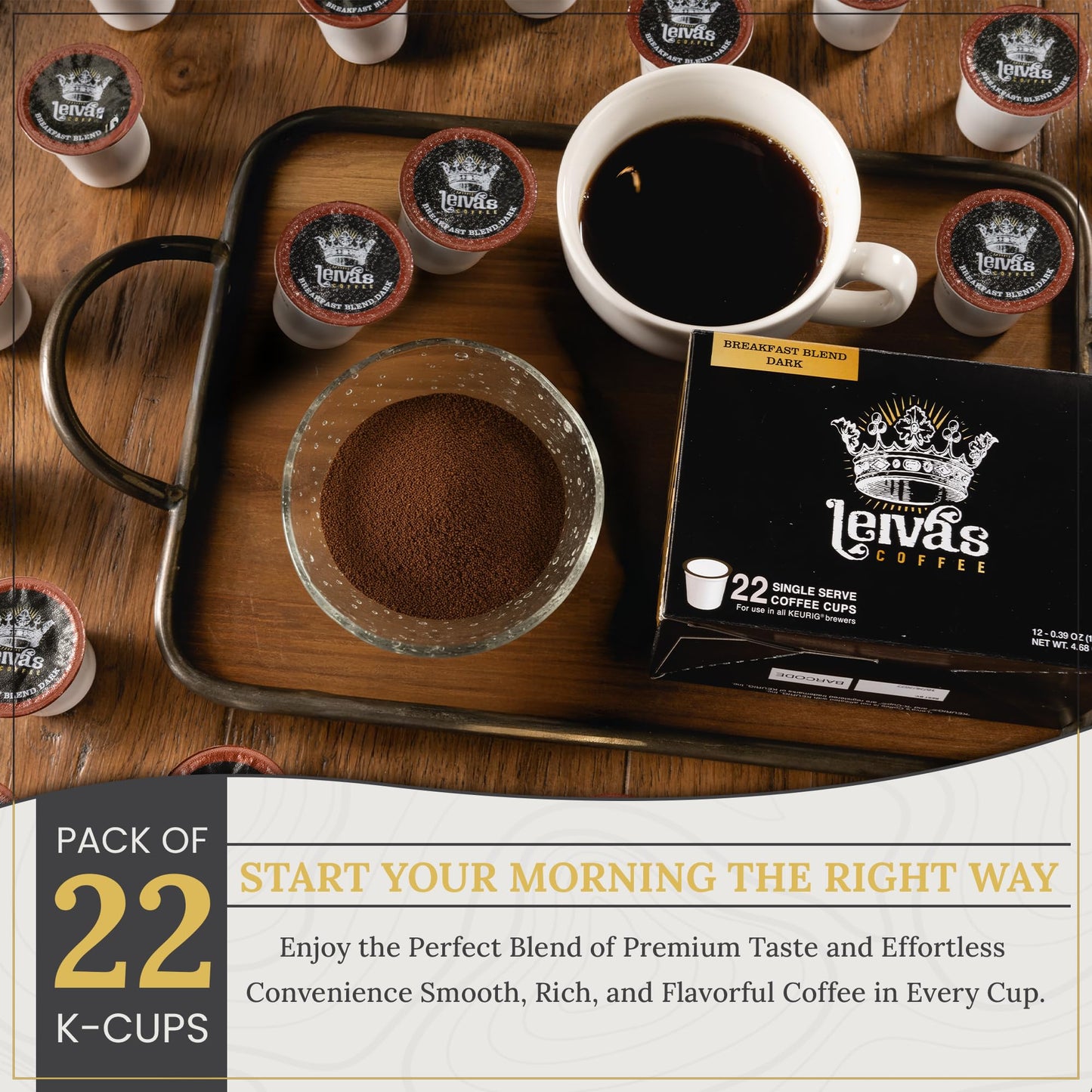 Leiva’s Guatemalan Single Serve K-cups Coffee Pods (22 Count) - Small Batch, Breakfast Blend Dark Roast Capsules - Rich, Bold & Balanced Flavor