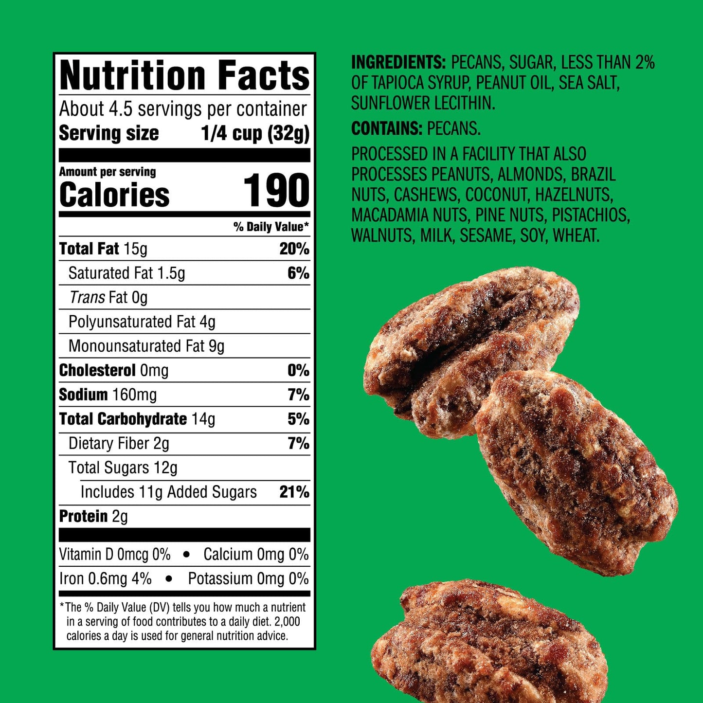 Emerald Nuts Kettle Glazed Pecans (1-Pack), 5oz Resealable Bag, Kosher Dairy Certified, Non-GMO, Contains No Artificial Preservatives, Flavors or