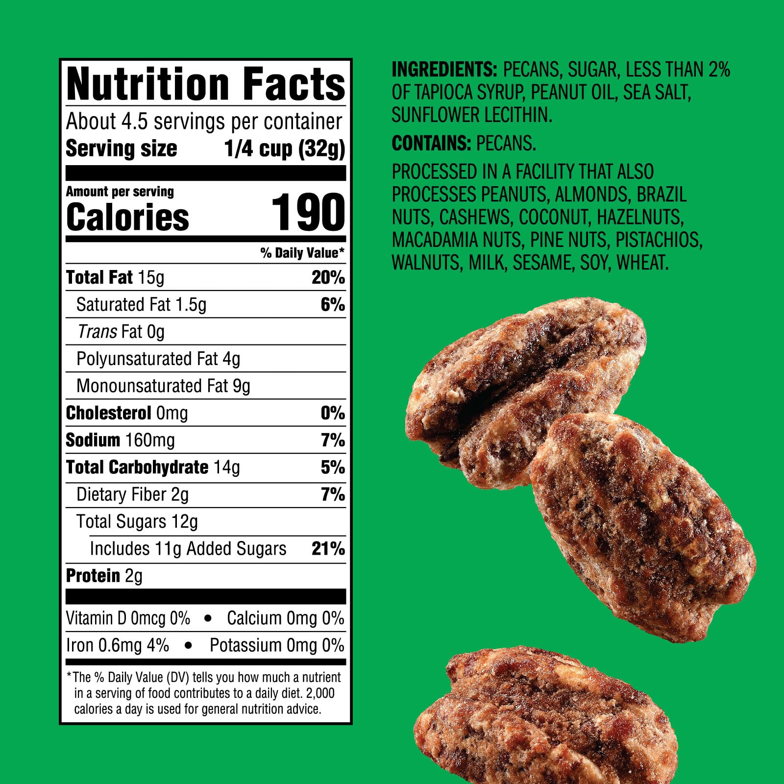 Emerald Nuts Kettle Glazed Pecans (1-Pack), 5oz Resealable Bag, Kosher Dairy Certified, Non-GMO, Contains No Artificial Preservatives, Flavors or