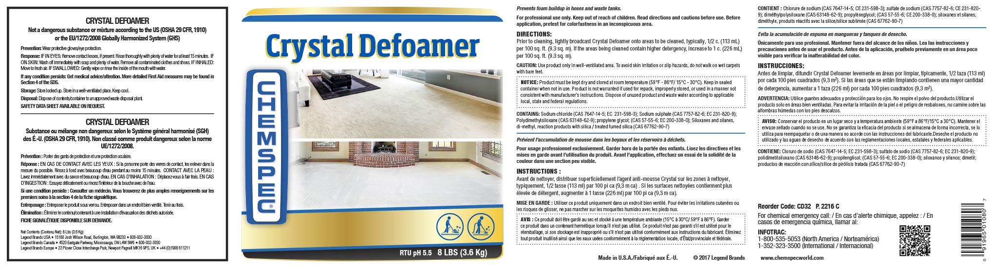 Chemspec Crystal Defoamer, Professional Strength Antifoaming for Carpet Cleaning Systems, 1-8 lb jar (C-CD8)