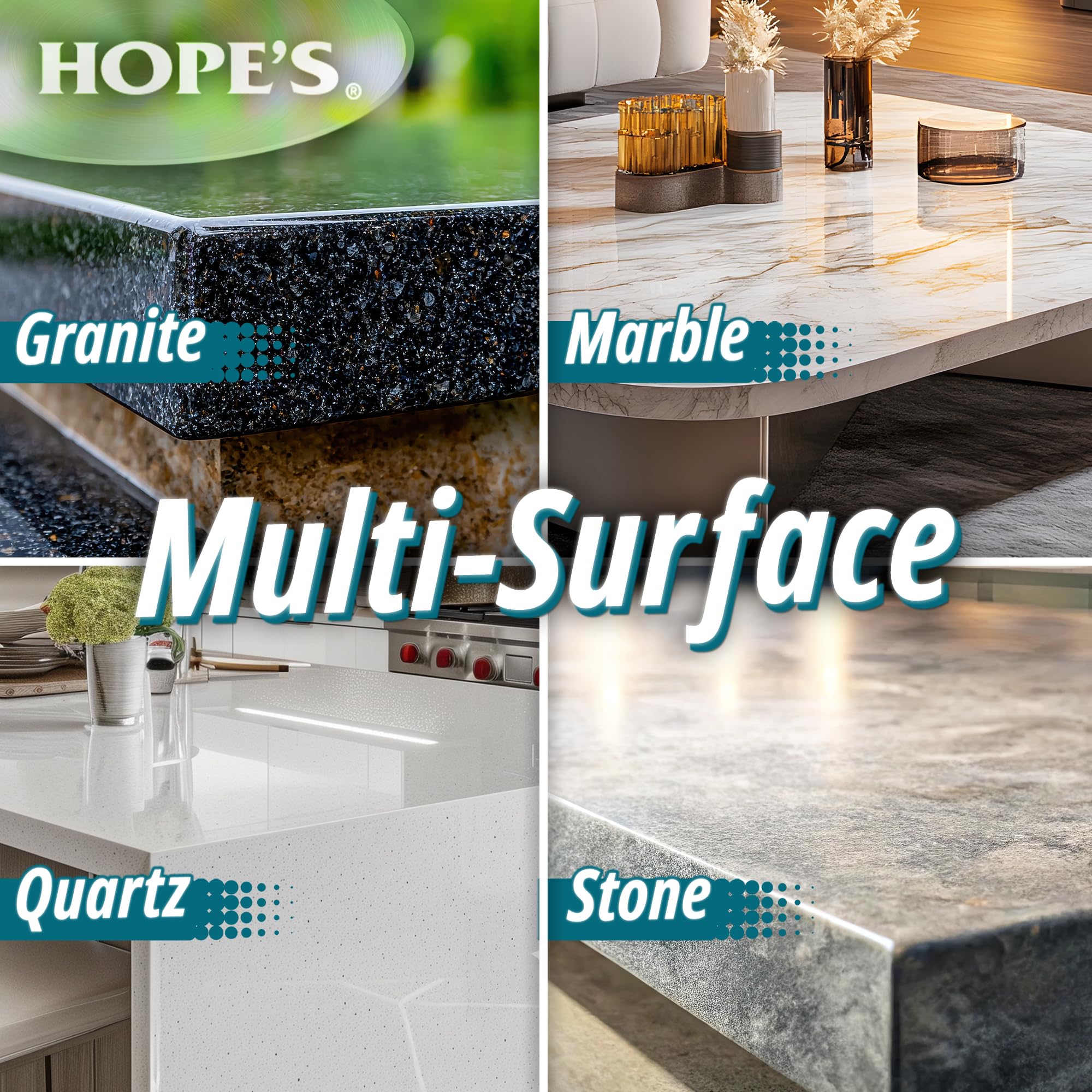 HOPE'S Perfect Quartz Countertop Cleaner, No Hazy Residue, Streak-Free, Safe on Food Contact Surfaces, Fragrance-Free, Sunscreen-Free, Counter Cleaner