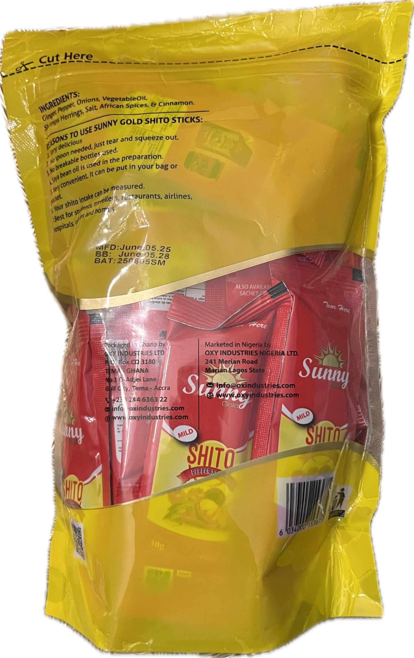 Sunny Gold Shito Pepper Sauce, 24 Sticks, 720g, Individual Packets for Travel (Mild)