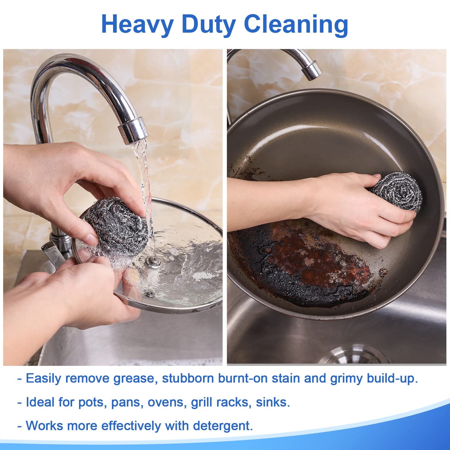 ovwo 12Pack Upgraded Steel Wool Scrubbers - Premium Stainless Steel Scrubber, Metal Scouring Pads, Steel Wool Pads, Kitchen Cleaner, Heavy Duty