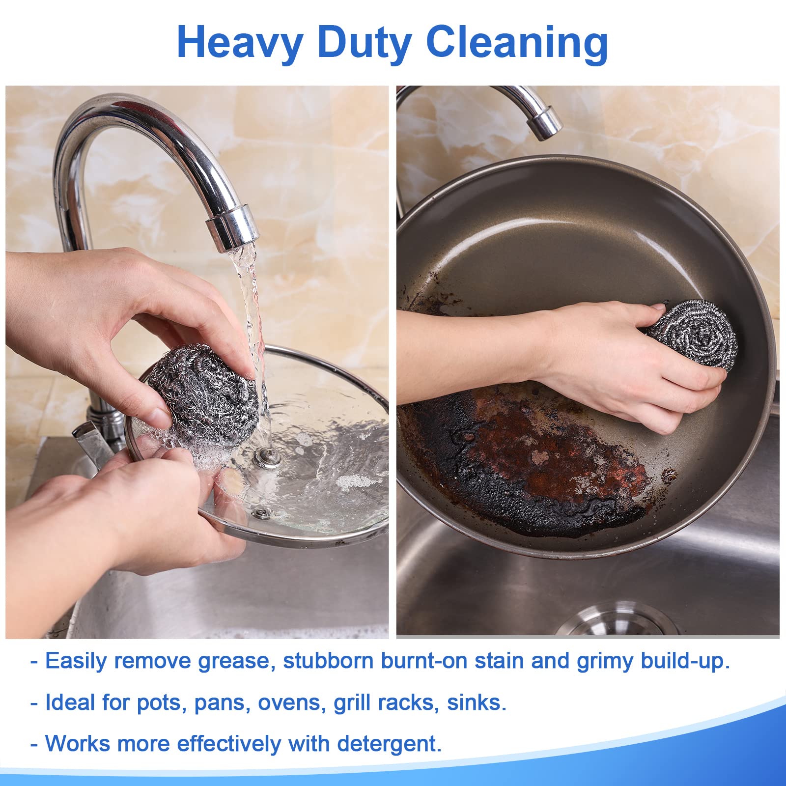 ovwo 12Pack Upgraded Steel Wool Scrubbers - Premium Stainless Steel Scrubber, Metal Scouring Pads, Steel Wool Pads, Kitchen Cleaner, Heavy Duty