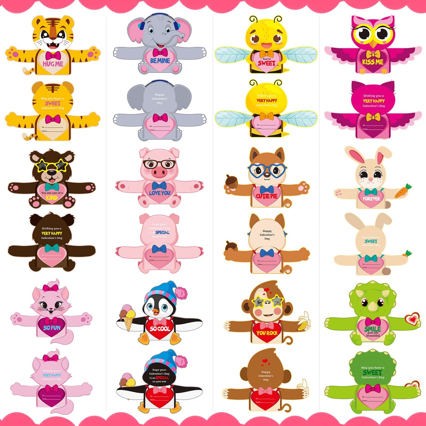 Zonon 48 Pcs Valentine's Day Candy Cards Holder Gifts Funny Exchange Treat Cards for Valentine Day Party Favor Supplies(Animal Style)