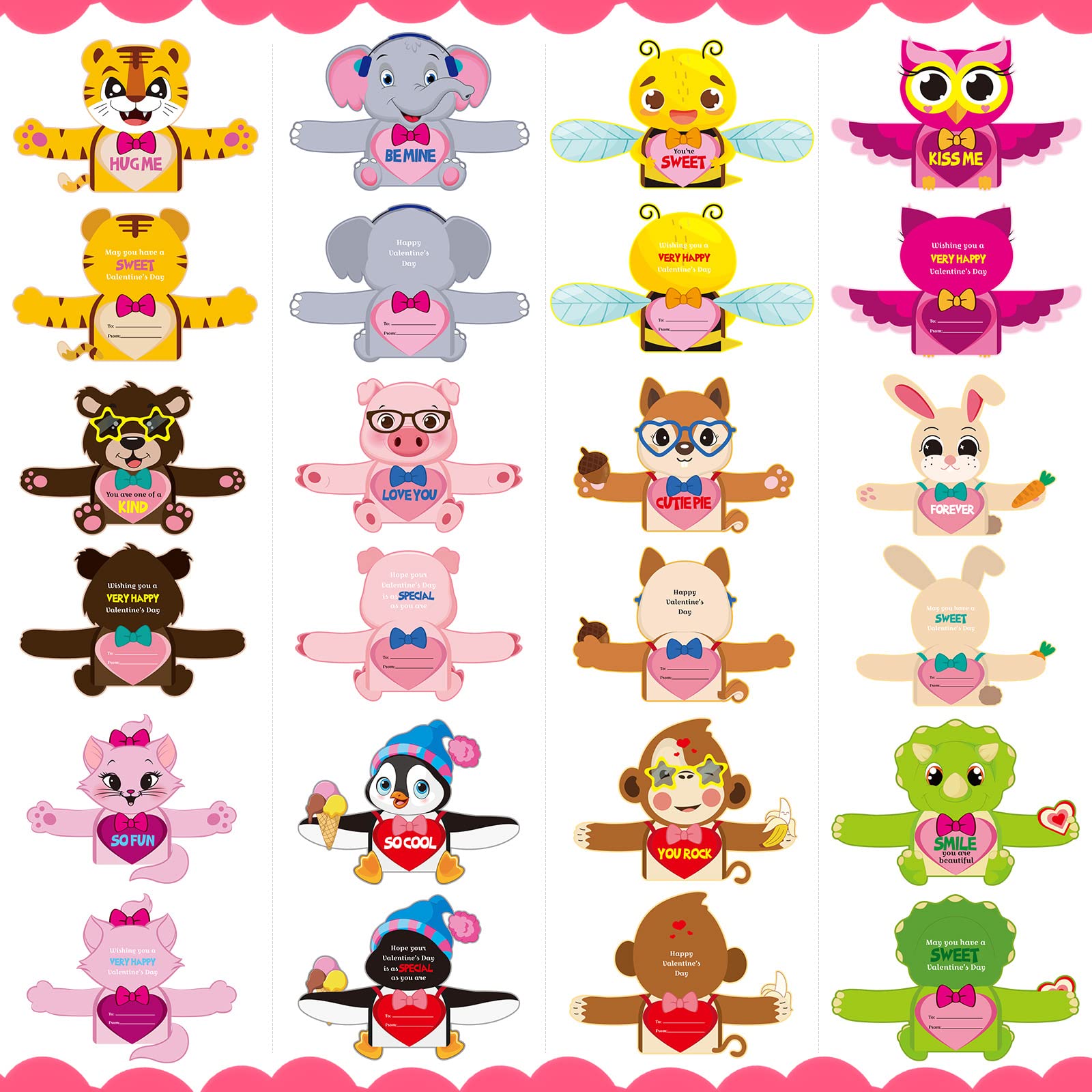 Zonon 48 Pcs Valentine's Day Candy Cards Holder Gifts Funny Exchange Treat Cards for Valentine Day Party Favor Supplies(Animal Style)