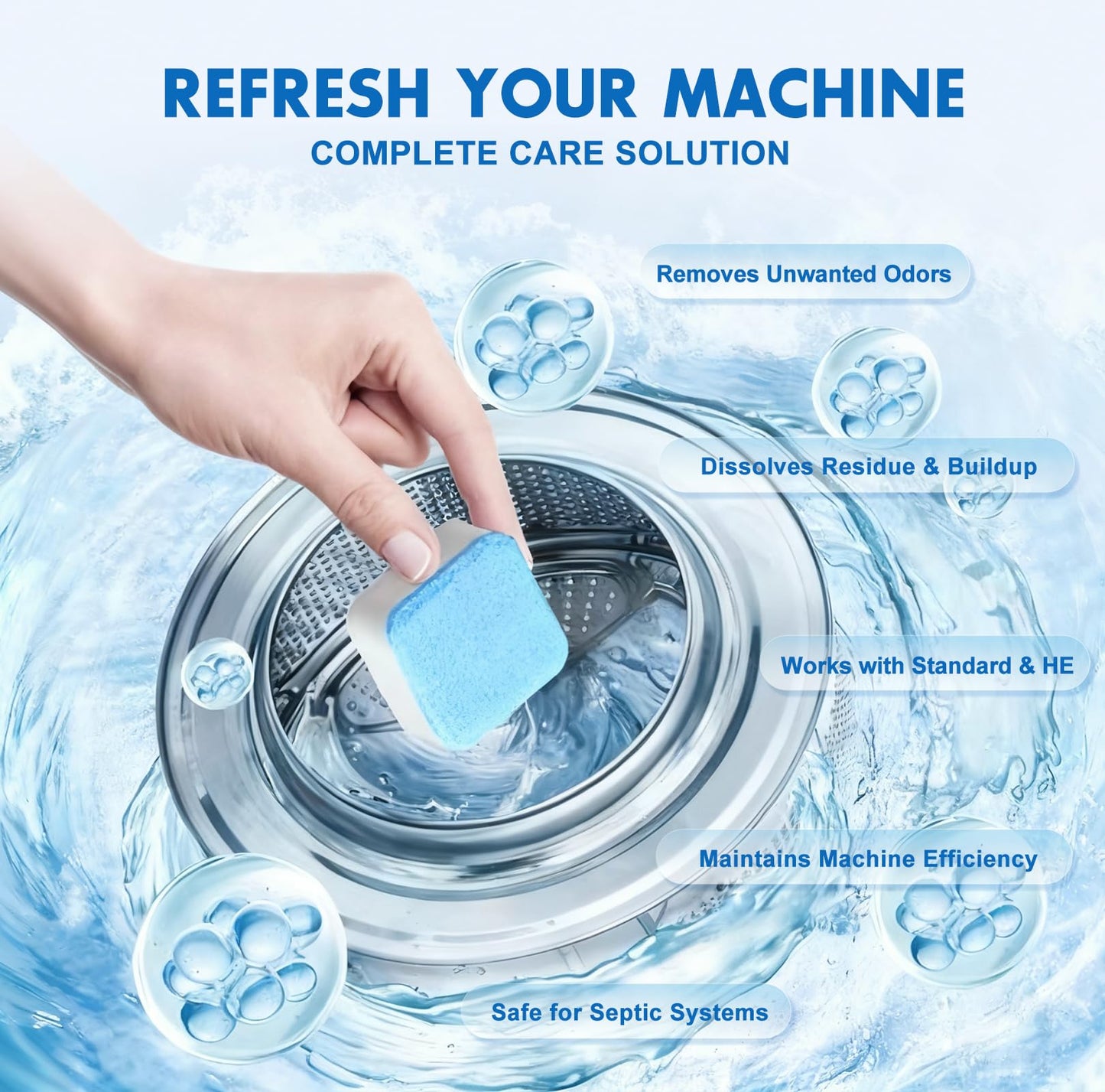 Washing Machine Cleaner Tablets and Deodorizer: 24 Pack Laundry Machine Tub Descaler Cleaner, Deep Cleaning Household Pods for HE Front Loader Top