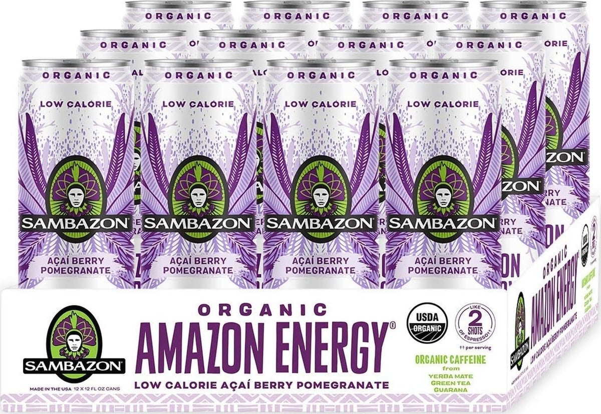 Sambazon Amazon Energy Drink, Low Calorie Acai Berry and Pomegranate, 12 Fl Oz (Pack of 12)