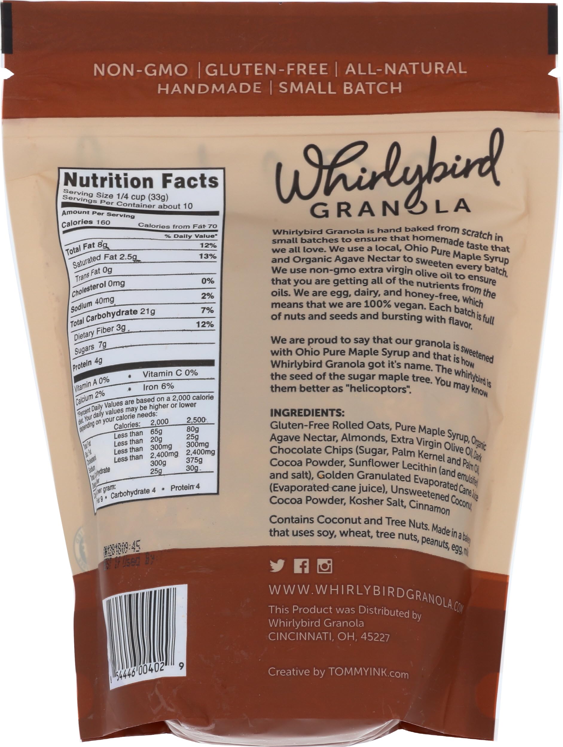 WHIRLYBIRD GRANOLA Granola Chocolate, 12 OZ