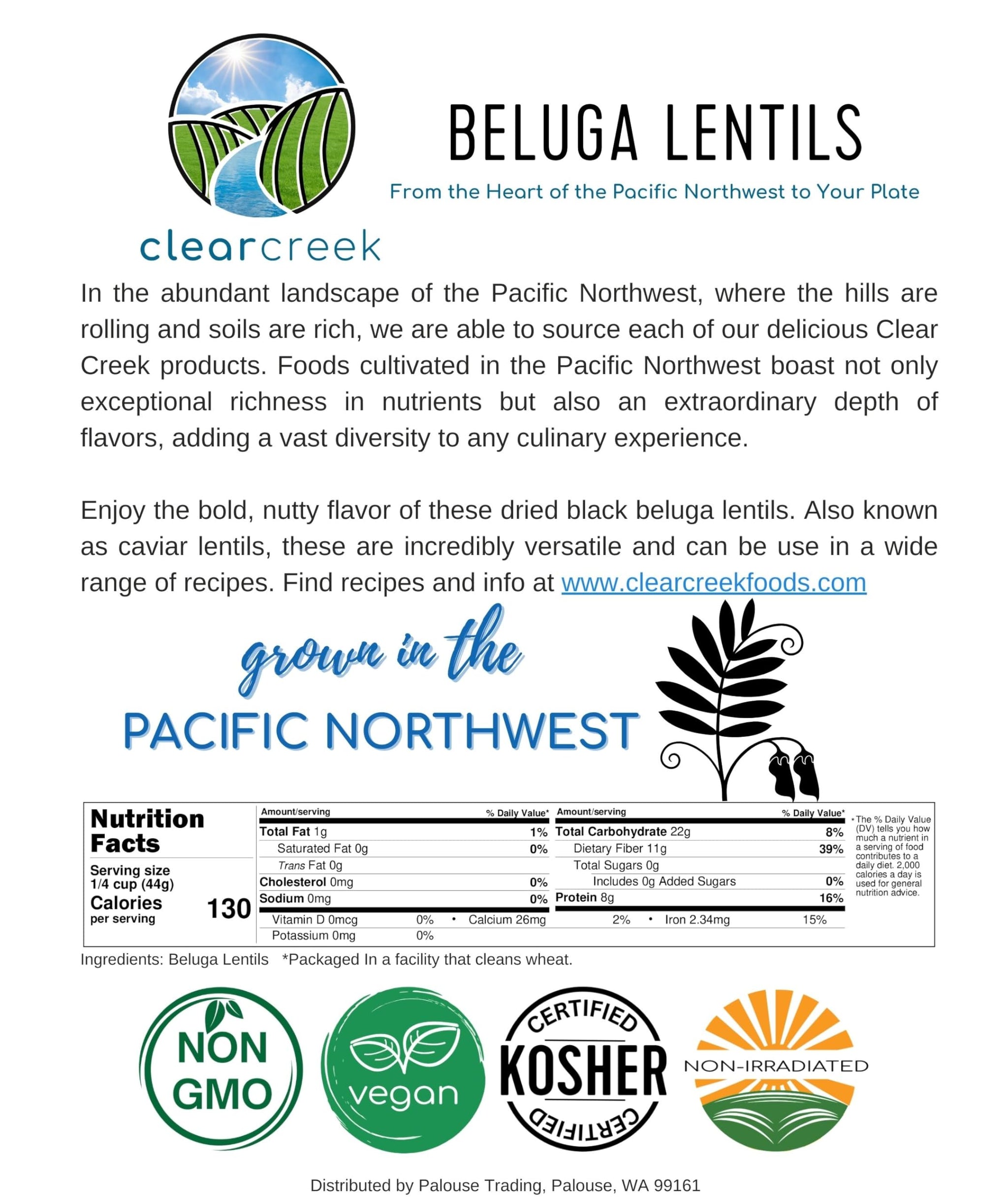 CLEAR CREEK Black Lentils | Caviar or Beluga Lentils | 25 lb Bucket | Non-GMO | Kosher | Vegan | Non-Irradiated