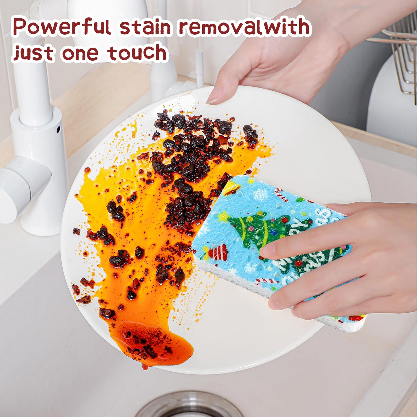 Christmas Theme Kitchen Sponge (12Pack) - Wood Pulp & Coconut Scrubber Sponges, High-Absorption Dishwashing Sponge with Festive Designs, Strong