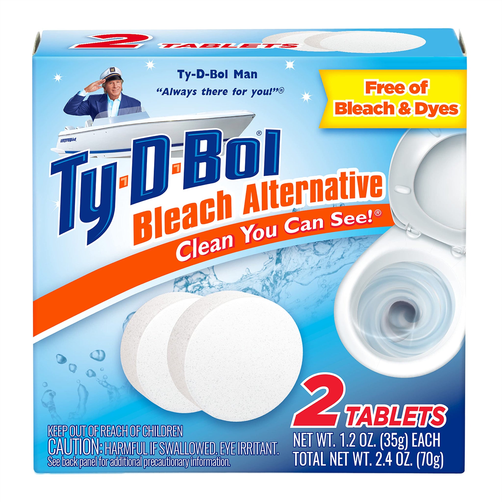 Ty-D-Bol Toilet Bowl Cleaner Tablets, In-Tank Toilet Bowl Tablets, Bleach Alternative, Fragrance Free, 2 Count (Pack of 6)