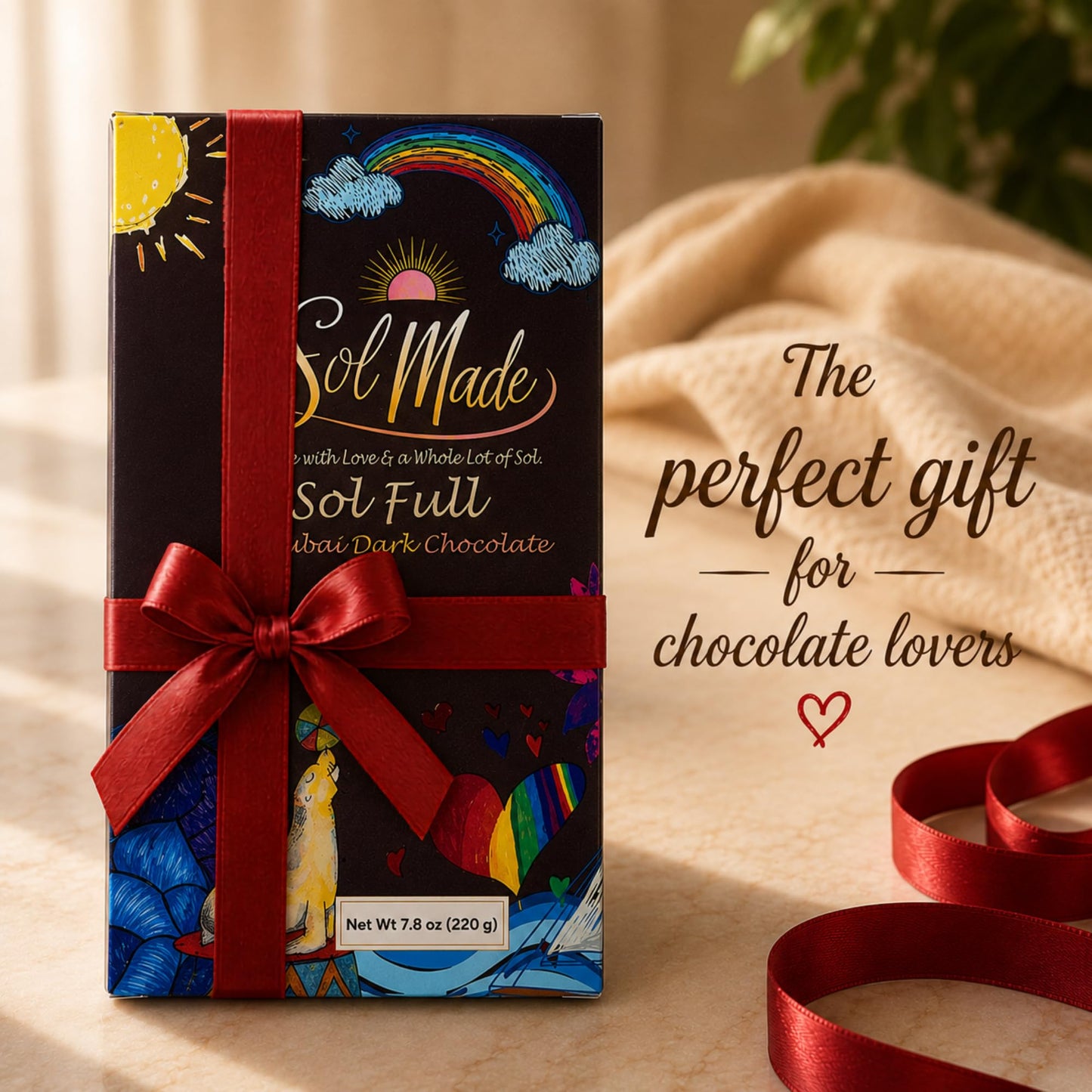 Sol Made Sweets | Handcrafted Artisan Dark Chocolate Bar | Dark Chocolate with Pistachio Cream & Crunchy Kataifi | Gourmet Gift [ 7.8 oz]