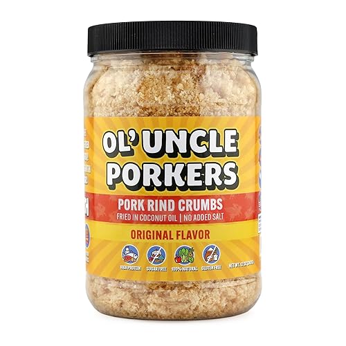 Ol' Uncle Porkers Original Pork Rind Crumbs, Keto Breadcrumbs, Zero Net Carbs, High Protein, Sugar-Free, Gluten-Free, Fried in Coconut Oil, No Added Salt, 12 oz