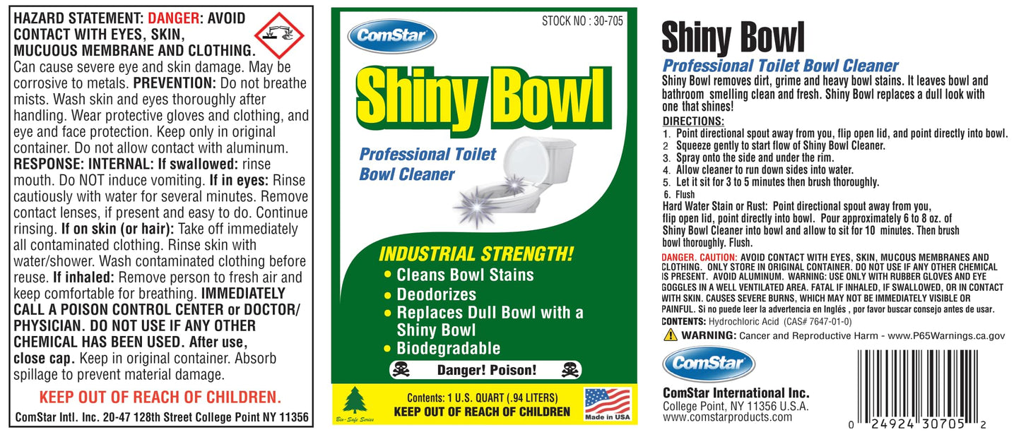 ComStar Shiny Bowl, 1 Quart, Professional Toilet Bowl Cleaner, Removes Mineral Stains Dirt & Grime, Fresh Deodorizing Formula, Easy To Use