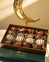 OMNIYA Delicacy - Chocolate Exquisite Dates Box (1 Count, 16-Piece Medjool Dates) - Stuffed & Coated with Milk Chocolate, Pistachio, Caramel & Lotus
