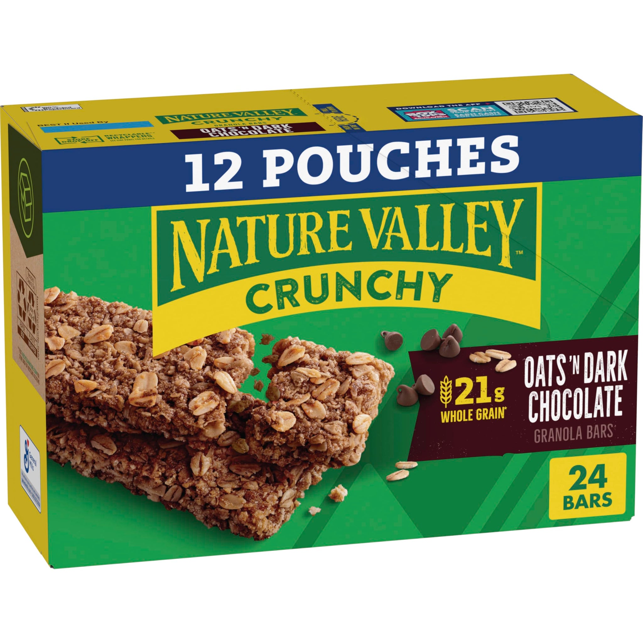 Nature Valley Crunchy Granola Bars, Oats 'N Dark Chocolate, 24 Bars, 17.88 oz (12 Pouches)