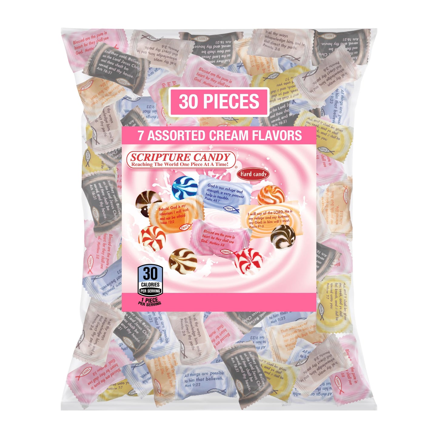 SCRIPTURE CANDY Reaching The World One Piece At A Time! Scripture Candy, Assorted Cream Flavor Hard Candy, 30 Pieces, Orange