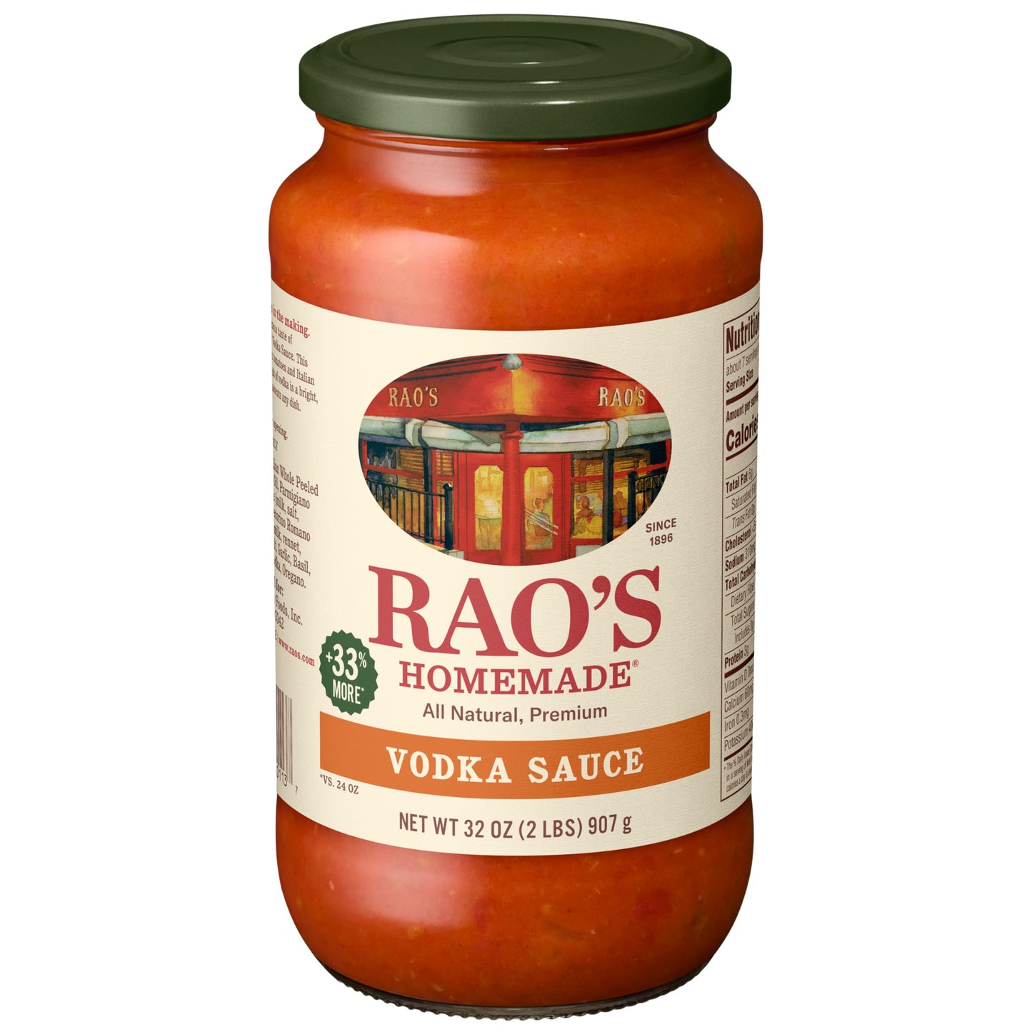 Rao's Homemade Vodka Sauce, 32 oz, Creamy Tomato Sauce, Pasta Sauce, Carb Conscious, Keto Friendly, All Natural, Premium Quality, With Parmigiano