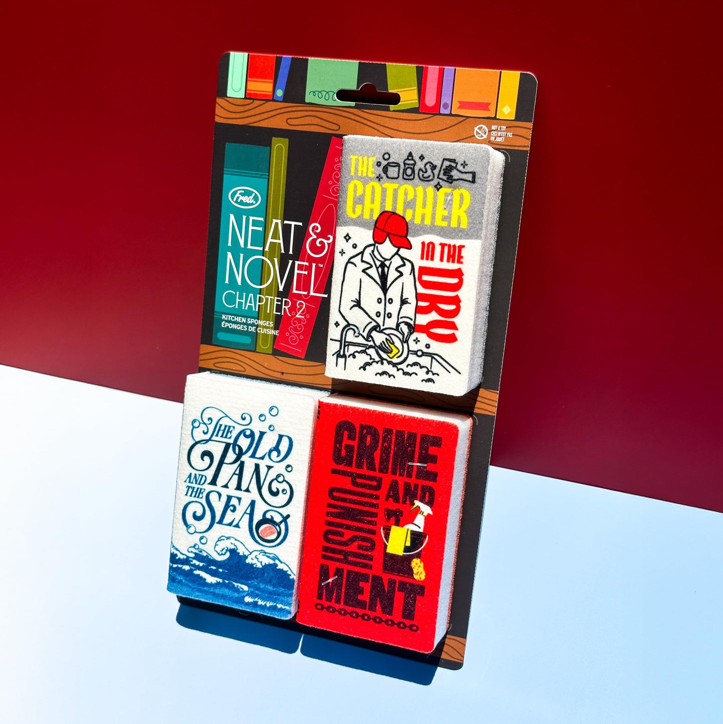 Genuine Fred Neat and Novel Chapter 2, Book Kitchen Sponges, Set of 3 Multi-Layer Sponges with Classic Book Cover Designs, Funny and Functional Gift