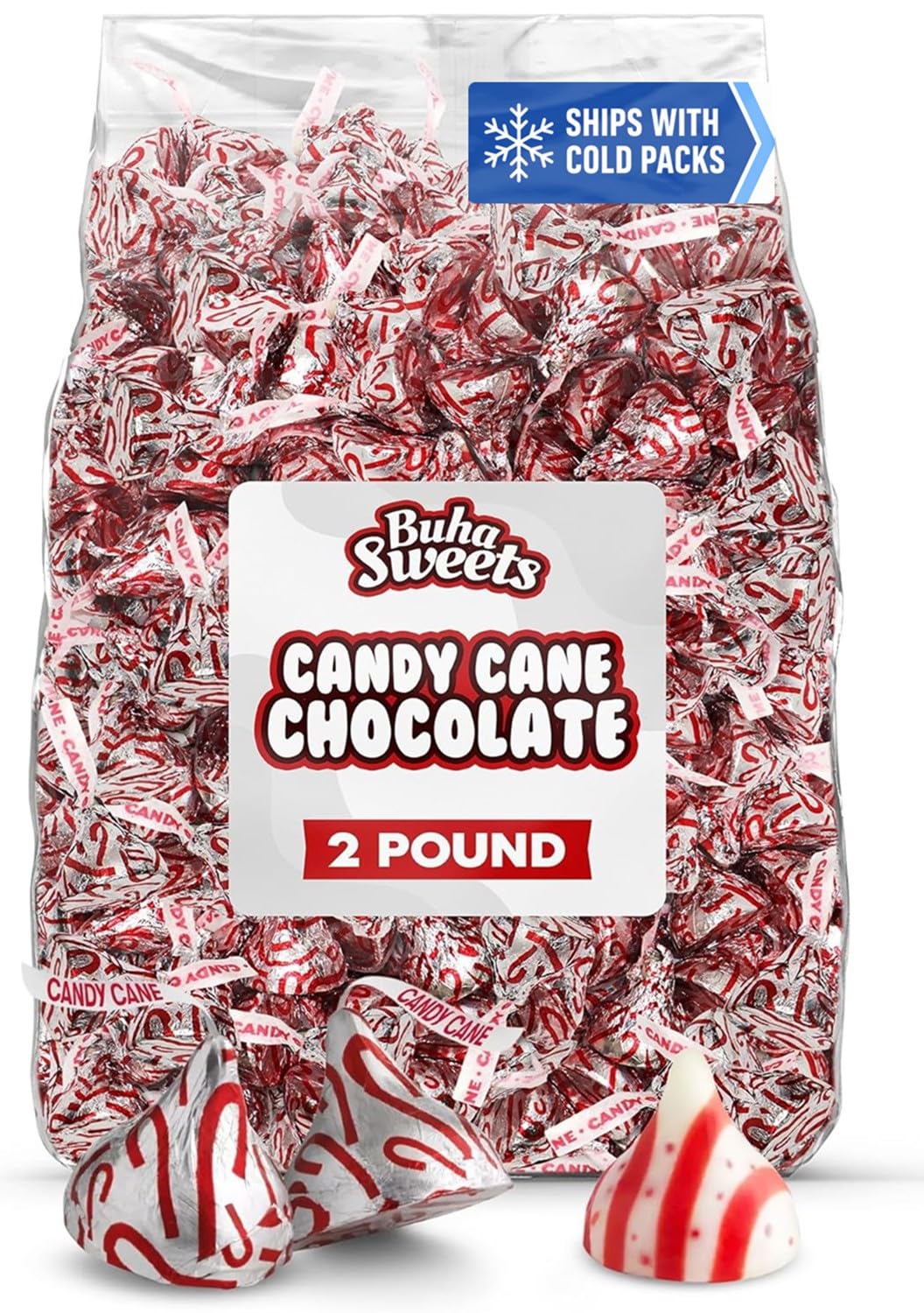 Candy Cane Milk Chocolate Candies - 2lb Bag Approx. 200 Pieces Individually Wrapped Peppermint Flavored Chocolates for Holiday Parties, Stocking