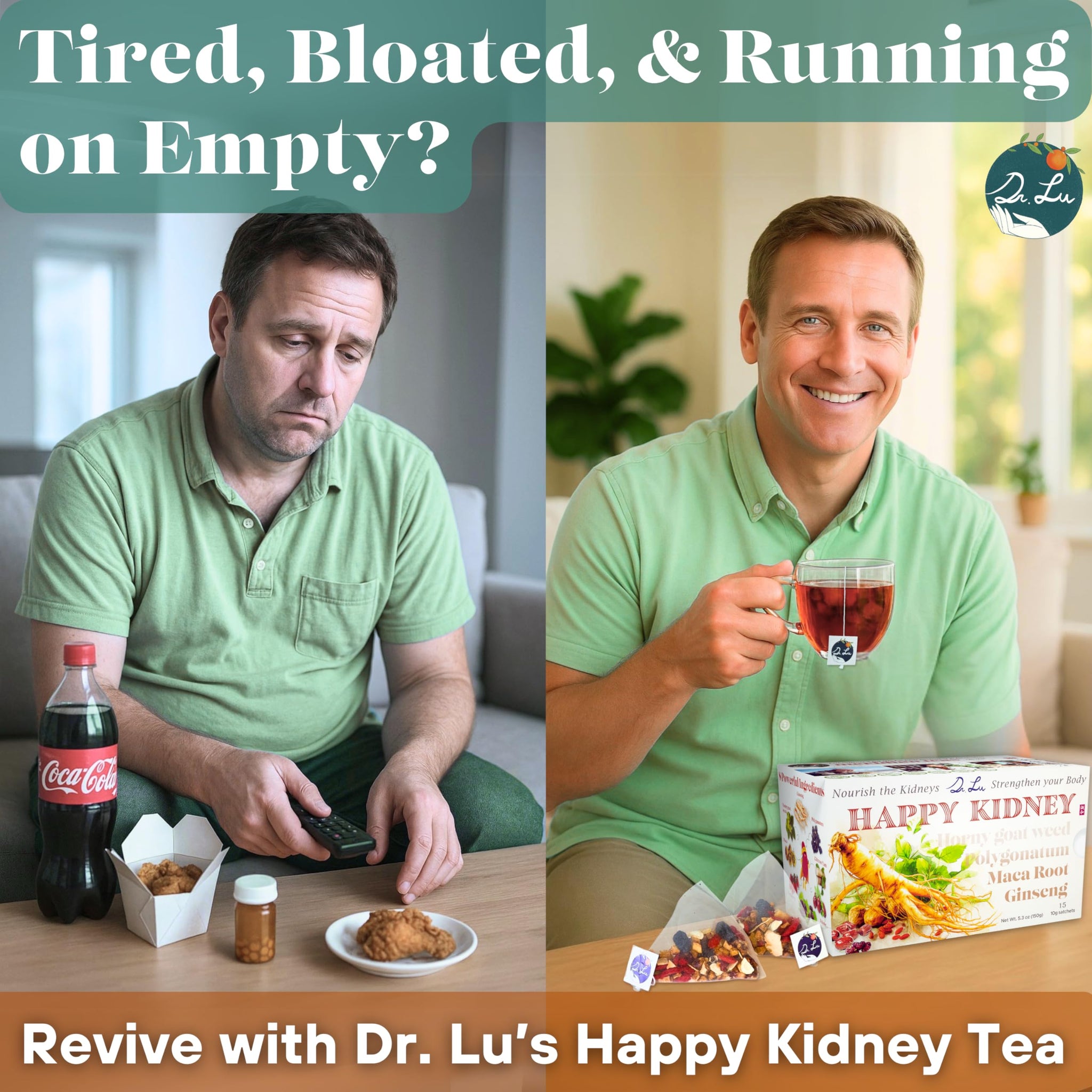 Dr. Lu’s Happy Kidney Tea | 100% Natural Kidney Cleanse Detox & Repair Tea Made in USA | 8-Treasure Kidney Support with Ginseng, Maca Root, Mulberry