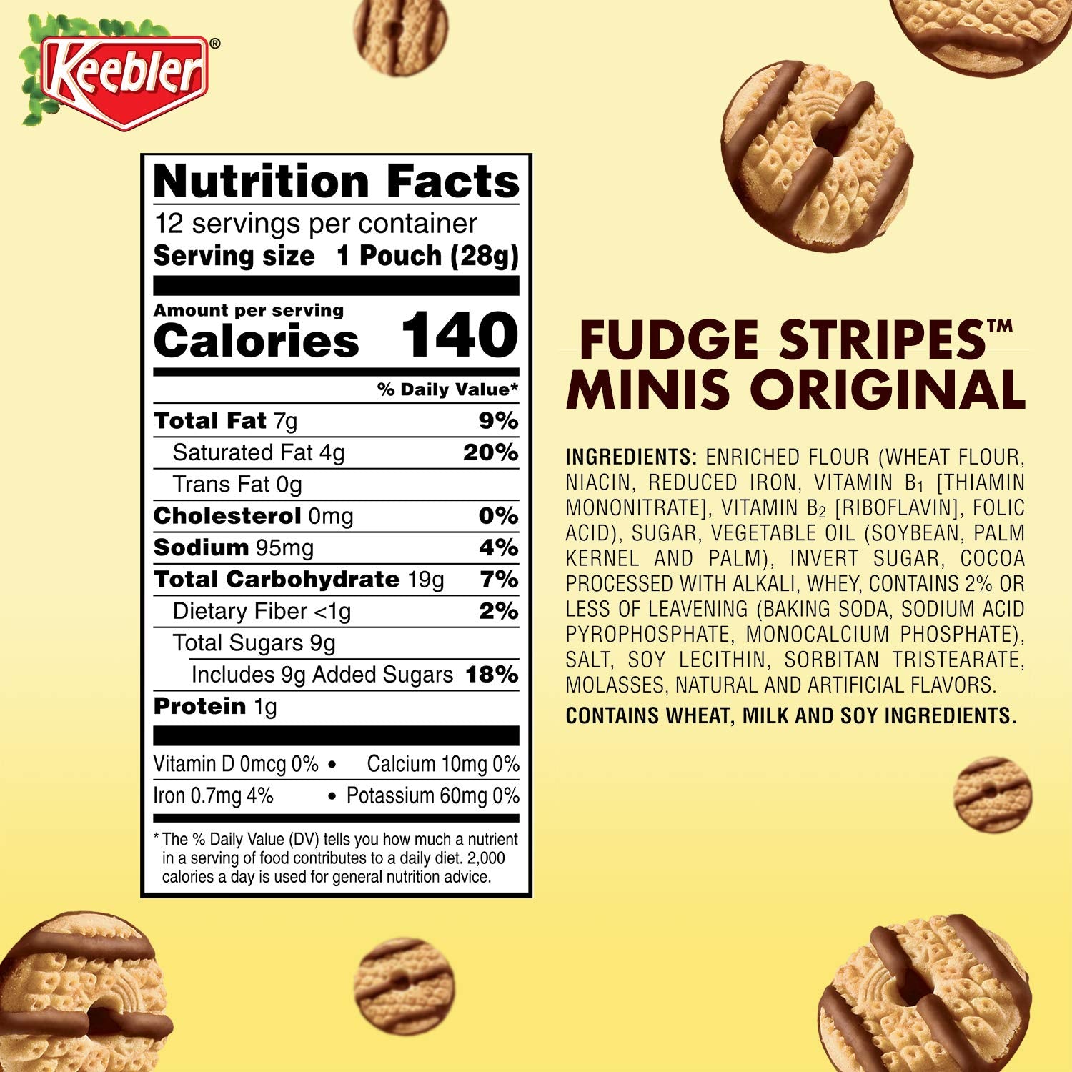 Keebler Fudge Stripes Cookies Minis, Original, 12 Count, Pack of 4
