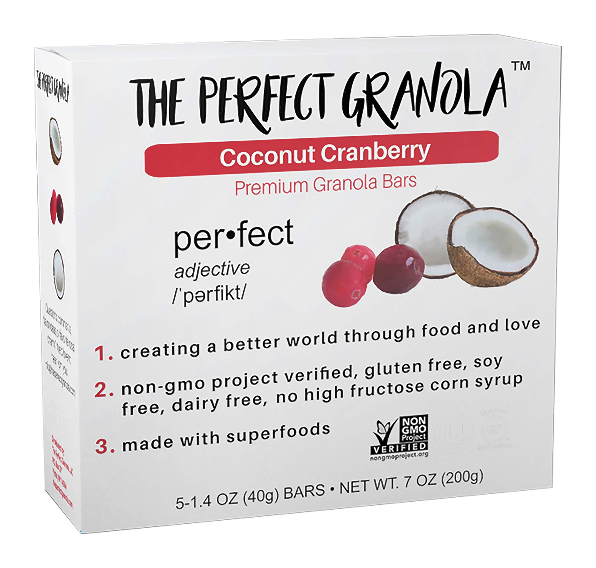 The Perfect Granola - Gluten Dairy Free Healthy Natural Premium Breakfast Granola Bars 5 Pack (Coconut Cranberry)