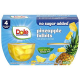 Dole Pineapple Tidbits with No Sugar Added† - Dole Fruit Bowls Snacks - 4 oz Fruit Bowls - 4 Pack