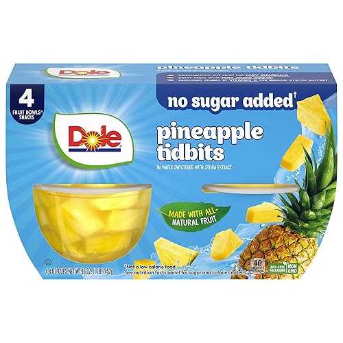 Dole Pineapple Tidbits with No Sugar Added† - Dole Fruit Bowls Snacks - 4 oz Fruit Bowls - 4 Pack