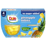 Dole Pineapple Tidbits with No Sugar Added† - Dole Fruit Bowls Snacks - 4 oz Fruit Bowls - 4 Pack