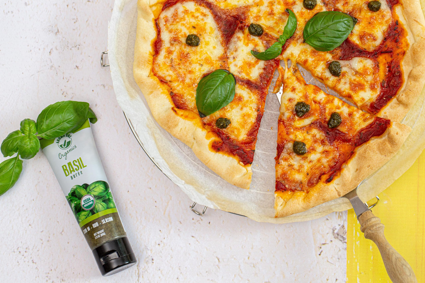 Aroma One Basil Puree Paste - Organic Herb Concentrate for Cooking, Seasoning & Sauces - Fresh Flavor Enhancer, Non-GMO, Gluten-Free, Vegan - Easy