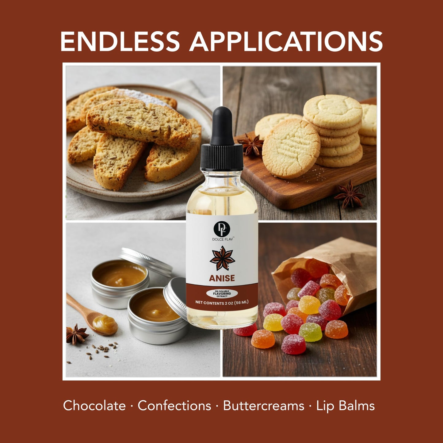Dolce Flav Star Anise Extract - 2 Ounce Oil-Soluble Kosher, Sugar-Free, Concentrated Licorice Anise Flavoring for Baking, Cookies & Liqueurs, Includes