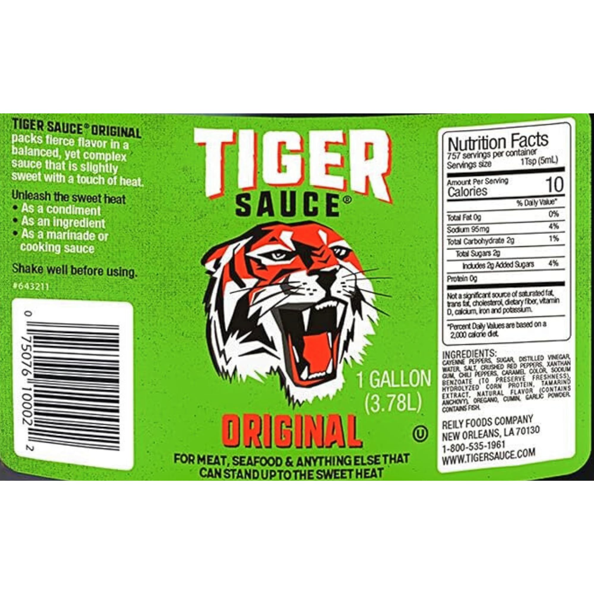 Tiger Sauce Original Hot Sauce, 1 Gallon Jug (Pack of 4)