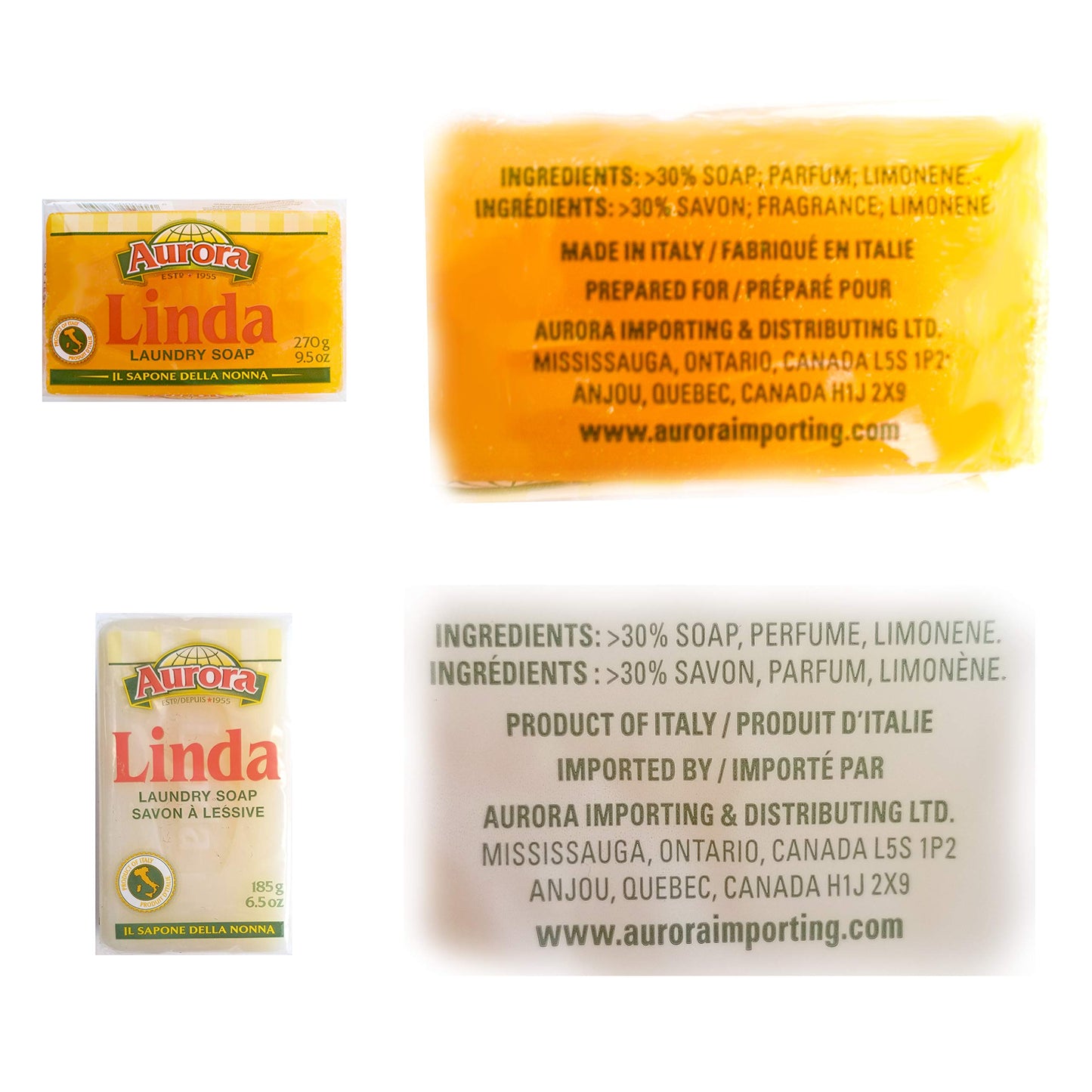 Linda Italian Laundry Soap Bar 2 Item Bundle Pack - (1X 9.5 Ounce Bars Plus 1X 6.5 Once Bar) | Natural Laundry Soap for All Fabrics | All Purpose
