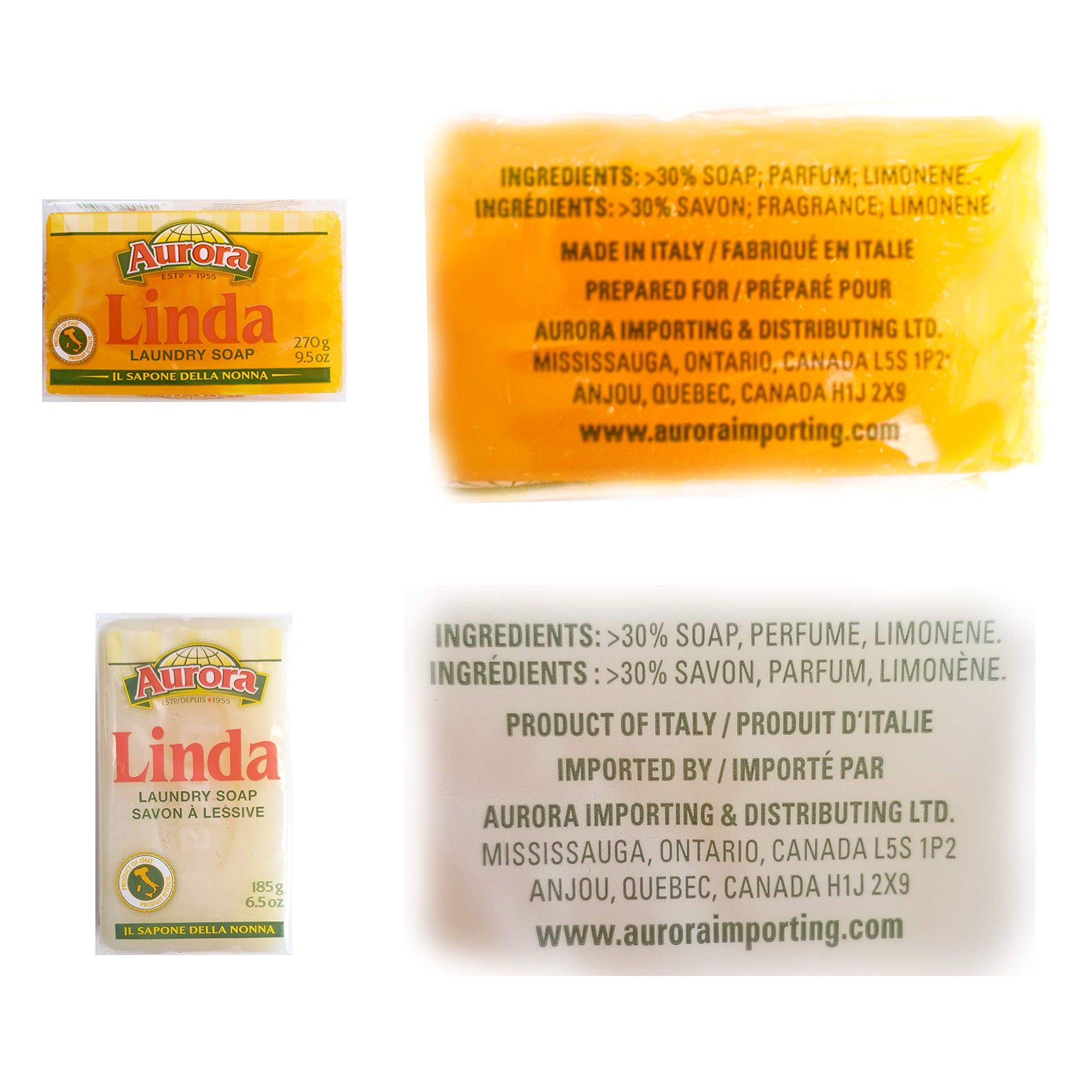 Linda Italian Laundry Soap Bar 2 Item Bundle Pack - (1X 9.5 Ounce Bars Plus 1X 6.5 Once Bar) | Natural Laundry Soap for All Fabrics | All Purpose